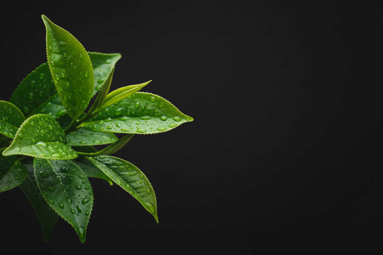 green tea leaves dark background